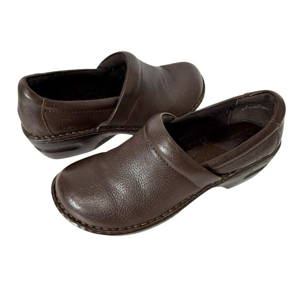 BOC Born Concepts Peggy Women's Brown Leather Slip On Comfort Clogs Shoes Size 8